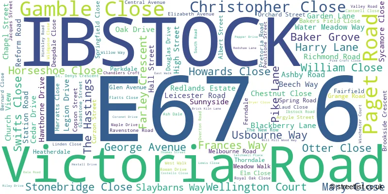 A word cloud for the LE67 6 postcode